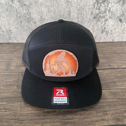 WoodHide© Bigfoot Forest Hat – Richardson 168 Trucker Cap with Sunburst Leather & Wood Patch - Patch Palooza