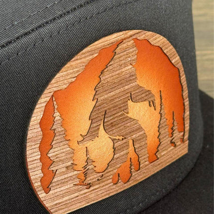WoodHide© Bigfoot Forest Hat – Richardson 168 Trucker Cap with Sunburst Leather & Wood Patch - Patch Palooza