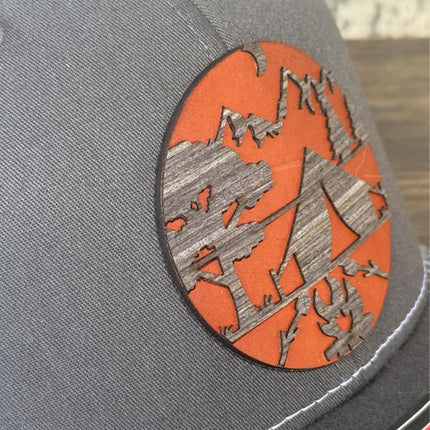 WoodHide© Campsite Patch Hat – Richardson 112 Trucker Cap with Leather & Wood Design - Patch Palooza
