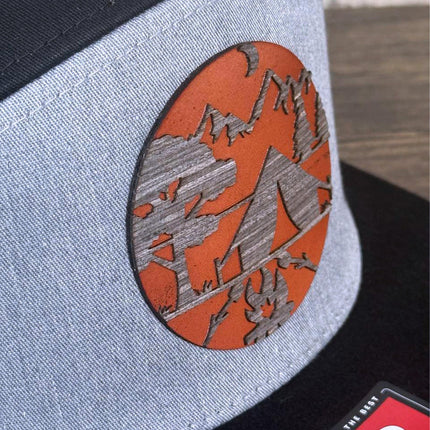 WoodHide© Campsite Patch Hat – Richardson 168 Trucker Cap with Leather & Wood Design - Patch Palooza