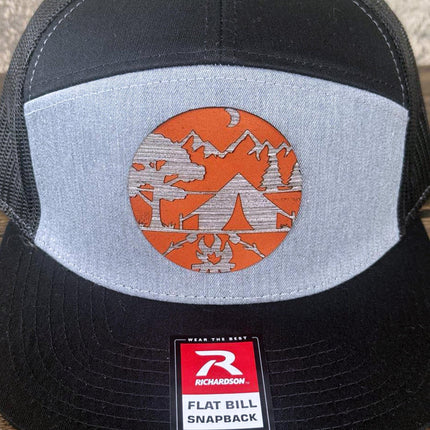 WoodHide© Campsite Patch Hat – Richardson 168 Trucker Cap with Leather & Wood Design - Patch Palooza