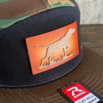 WoodHide© Hunting Dog Hat – Richardson 168 Snapback – Leather & Wood Sunburst Design - Patch Palooza