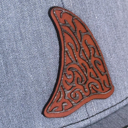WoodHide© Shark Fin Hat – Richardson 112 Trucker Cap with Tribal Wood & Leather Patch - Patch Palooza