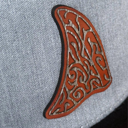 WoodHide© Shark Fin Hat – Richardson 168 Trucker Cap with Tribal Wood & Leather Patch - Patch Palooza