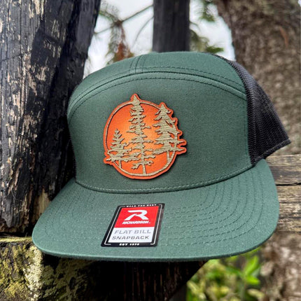 WoodHide© Tree Patch Hat – Richardson 168 Trucker Cap with Sunburst Leather & Wood - Patch Palooza