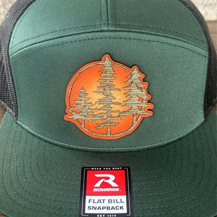 WoodHide© Tree Patch Hat – Richardson 168 Trucker Cap with Sunburst Leather & Wood - Patch Palooza