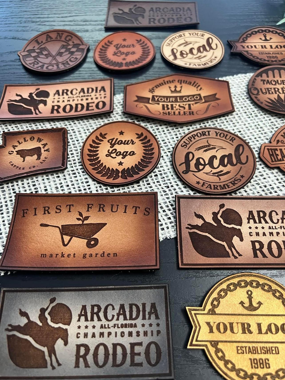 12 Custom Laser Etched Leather Patches, Company Patches, Personalized  Patches 
