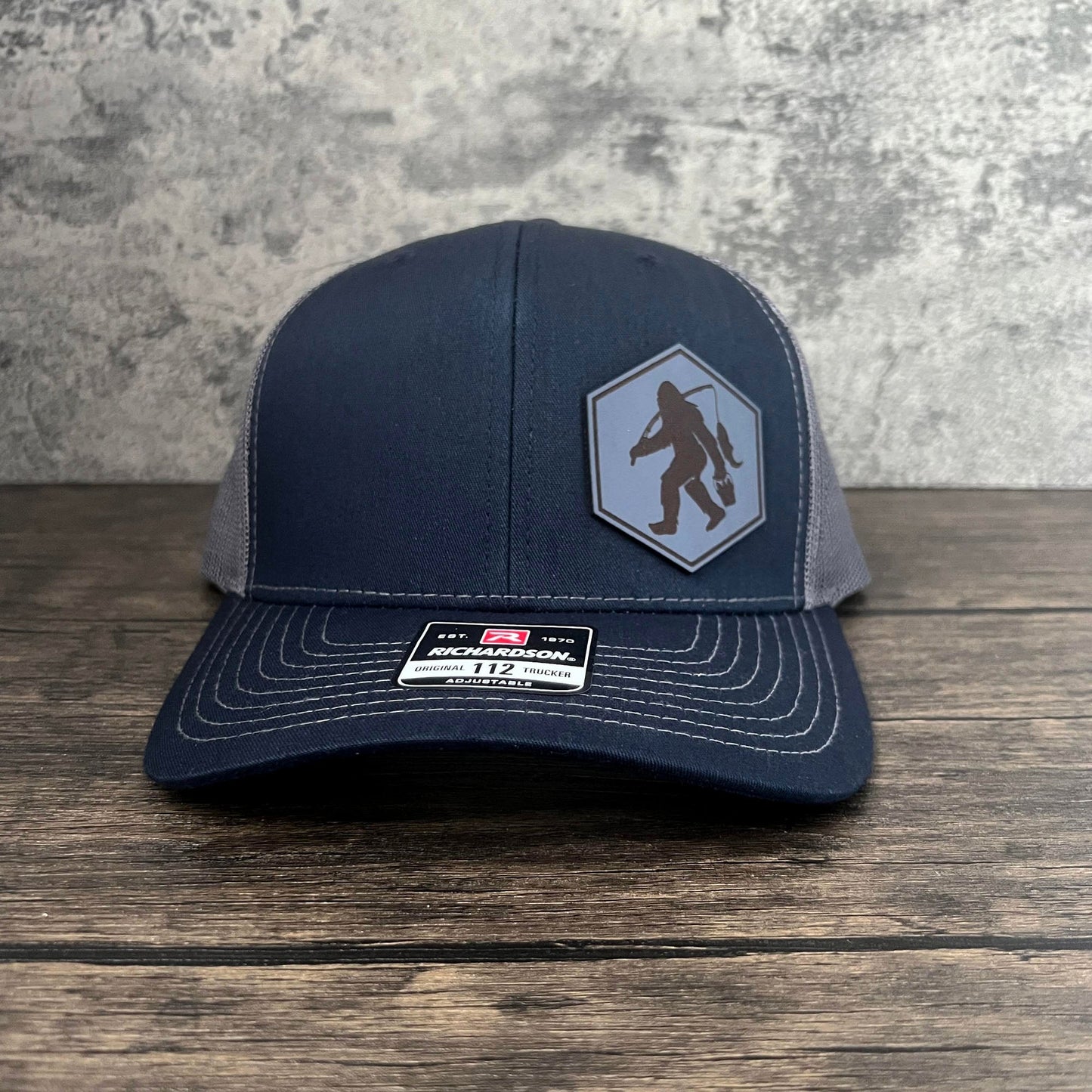 Men's Richardson Leather Patch Hat with Funny Fishing Logo