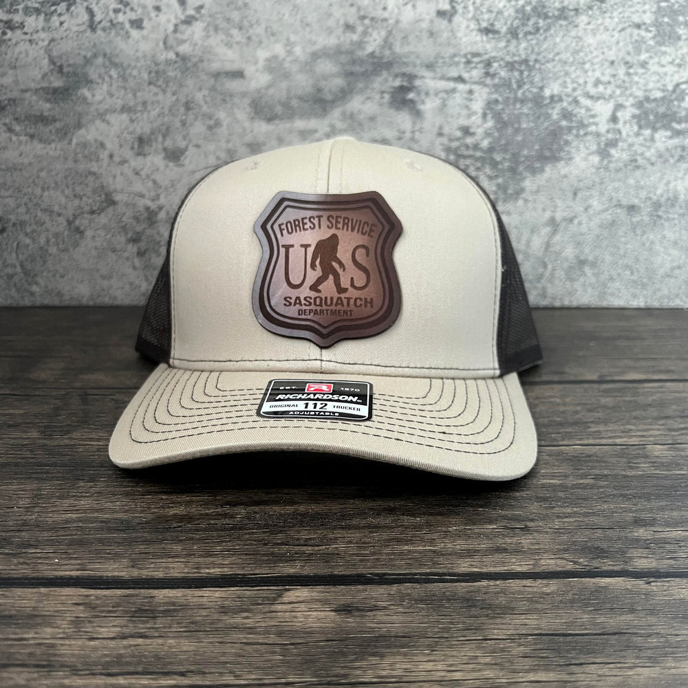 Sasquatch Badge Leather Patch Hat - Richardson 112 - patchpalooza