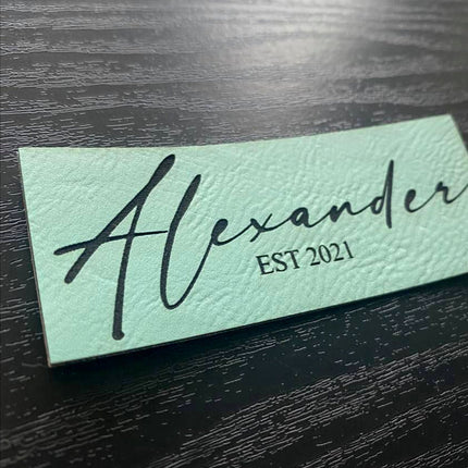 Script Name Patch - Leatherette Vegan Leather - Adhesive or Glue On - patchpalooza