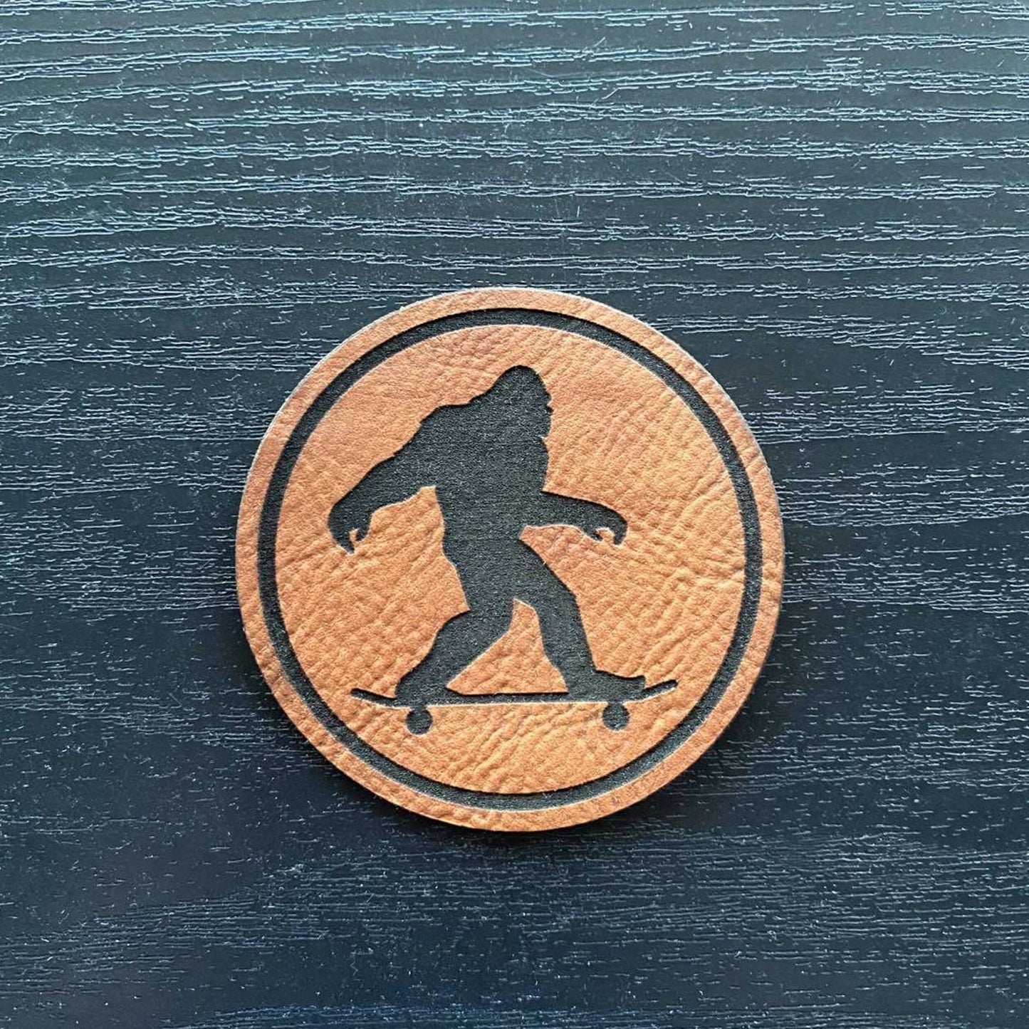 Skating Bigfoot Patch - Leatherette Vegan Leather - patchpalooza