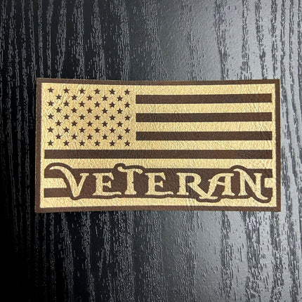 Veteran American Flag Patch for Hats, Bags, Jackets - Leatherette Vegan Leather Patch - patchpalooza