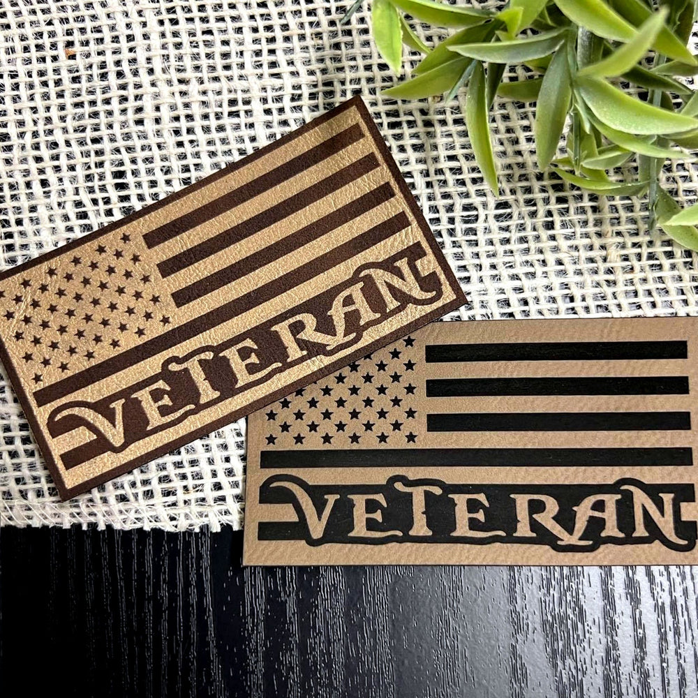 Veteran American Flag Patch for Hats, Bags, Jackets - Leatherette Vegan Leather Patch - patchpalooza