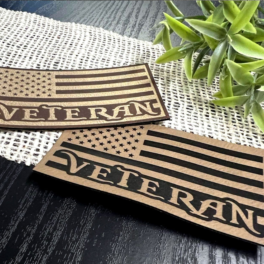 Veteran American Flag Patch for Hats, Bags, Jackets - Leatherette Vegan Leather Patch - patchpalooza