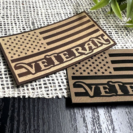 Veteran American Flag Patch for Hats, Bags, Jackets - Leatherette Vegan Leather Patch - patchpalooza