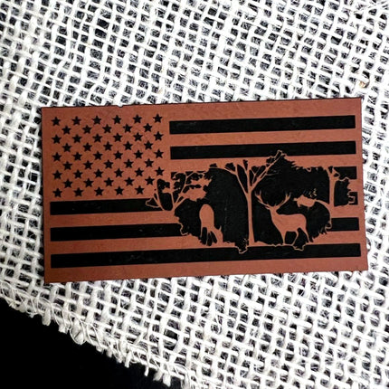 Woodland Deer Flag Patch for Hats, Bags, Jackets - Leatherette Vegan Leather Patch - patchpalooza