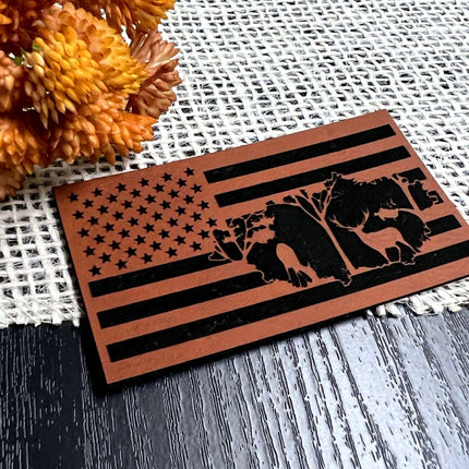 Woodland Deer Flag Patch for Hats, Bags, Jackets - Leatherette Vegan Leather Patch - patchpalooza