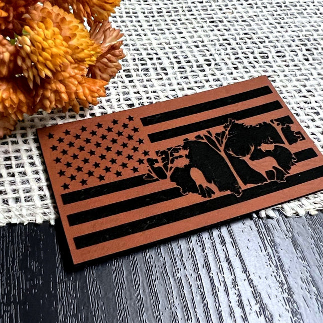 Woodland Deer Flag Patch for Hats, Bags, Jackets - Leatherette Vegan Leather Patch - patchpalooza