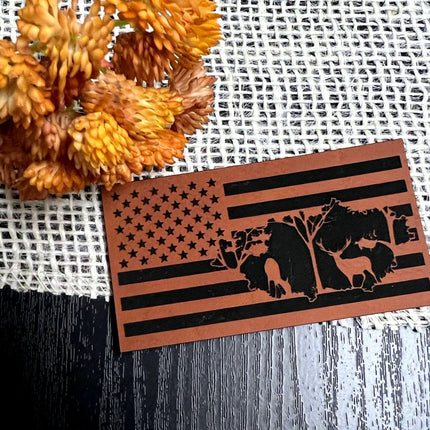 Woodland Deer Flag Patch for Hats, Bags, Jackets - Leatherette Vegan Leather Patch - patchpalooza
